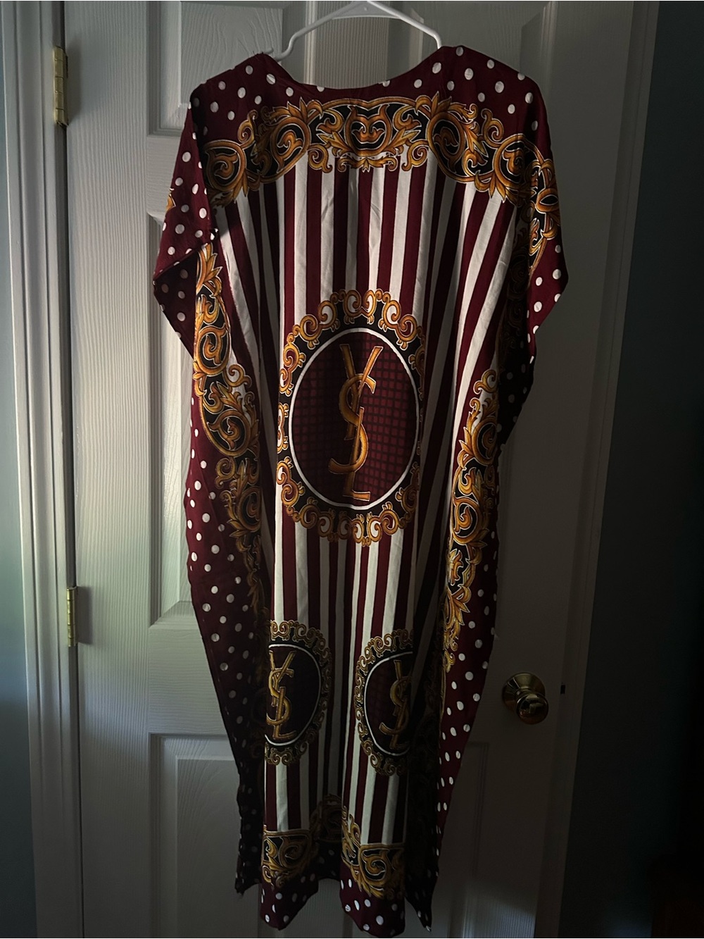 Monogrammed Scarf Dress in Burgundy & Gold
